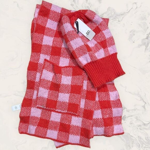 NEWT Nordstrom BP. Pocket Scarf and Beanie Set in Red/Pink - one size - Picture 2 of 3